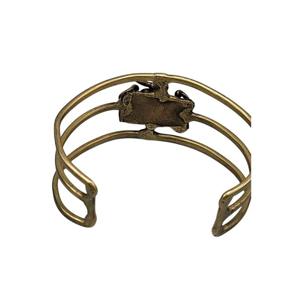 Brutalist Bird Cage Wide Open Cuff Bracelet Vintage 1970s Style Size 6 Gold Tone - Picture 9 of 11